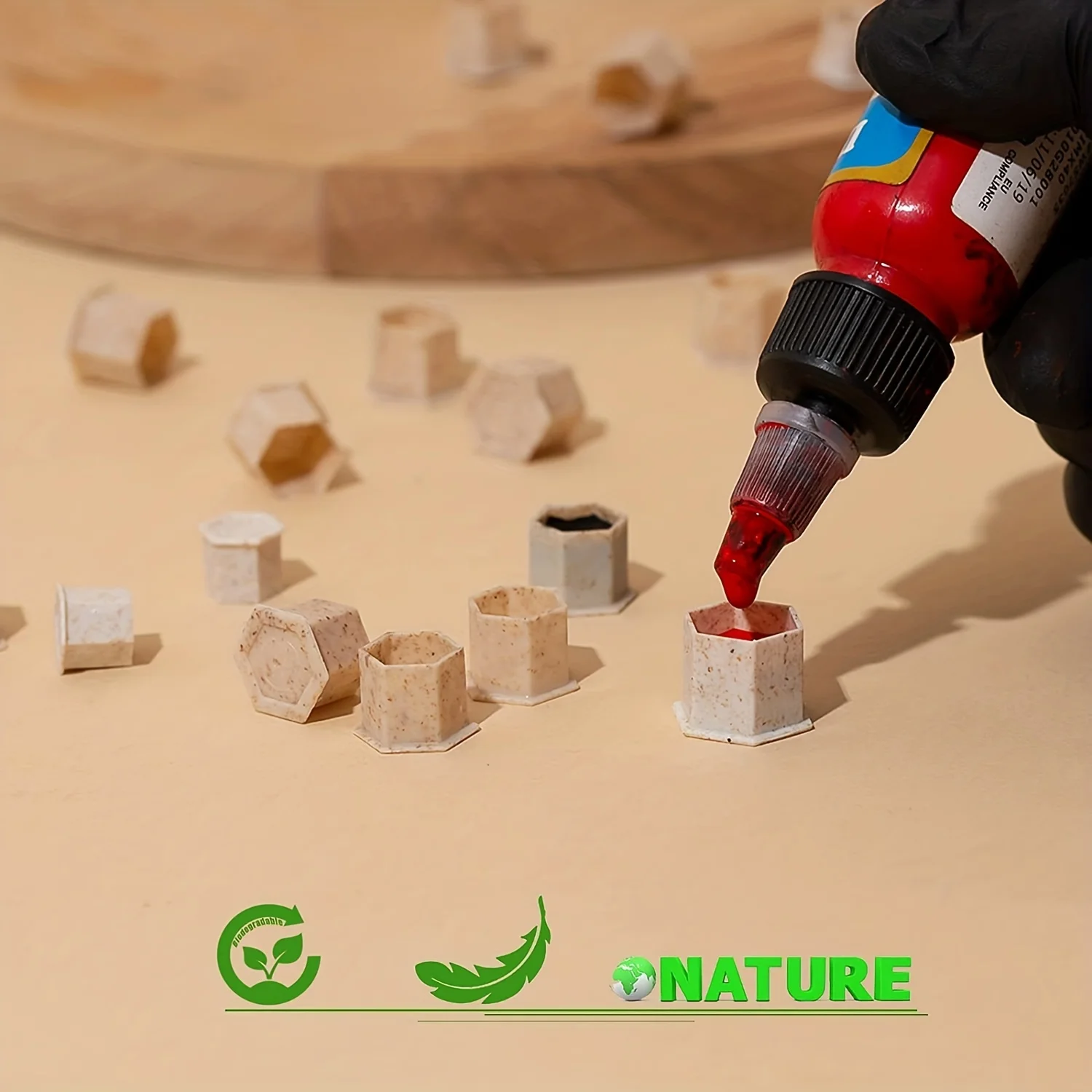 200 Uds tazas de tinta de tatuaje biodegradables S/M/L 10mm-15mm, tapas de tinta de tatuaje desechables ecológicas con Base paja de trigo ecológica para sujetar