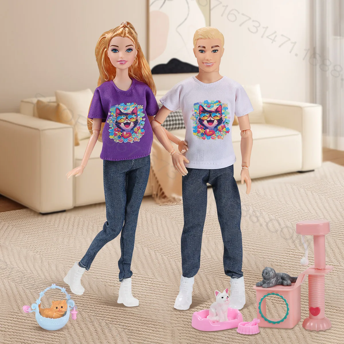 30CM Girl Princess Prince Doll Fashion Couple Pet Cat And Dog Toy Set Fashion Clothes 1/6 BJD Doll DIY Dress Up Play House Toys