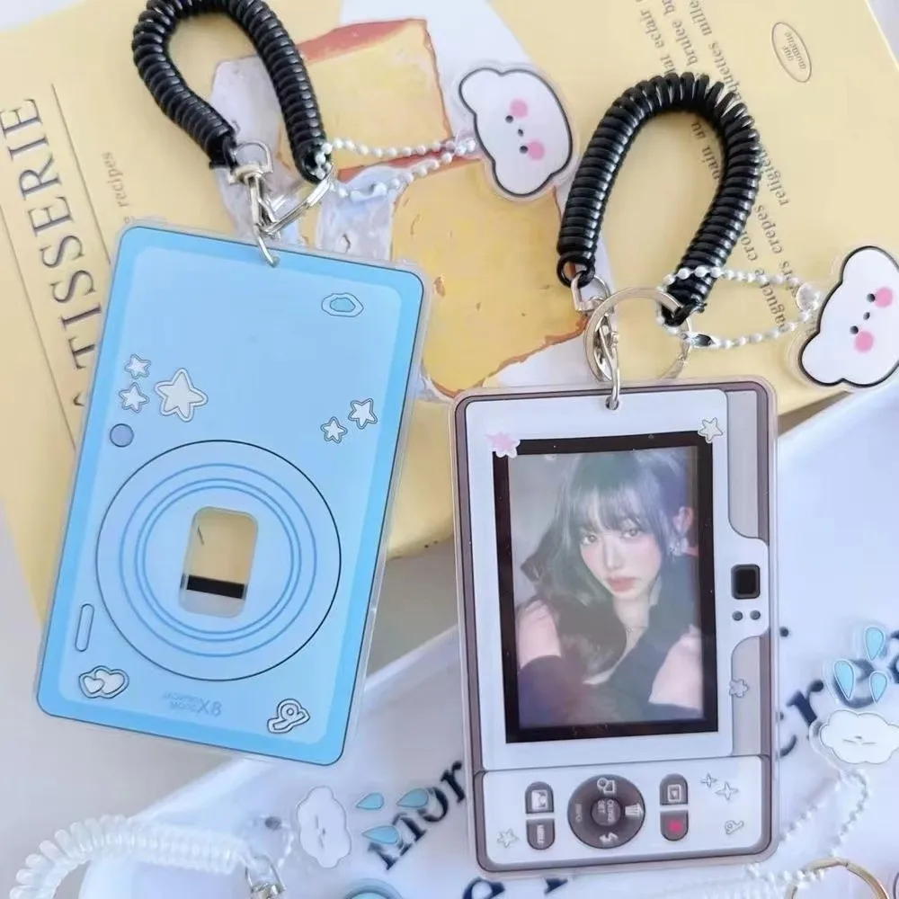 Transparent Acrylic Card Holder 3 Inch Kawaii Photo Card Holder Mobile Shape Keychain Pendant ID Badge Holder