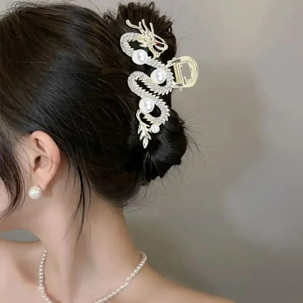 إكسسوارات الشعر دبوس شعر التنين الأزرق التنين الأزرق المعدني البسيط مع مشبك شعر معدني على شكل قرش زودياك اللؤلؤي للنساء