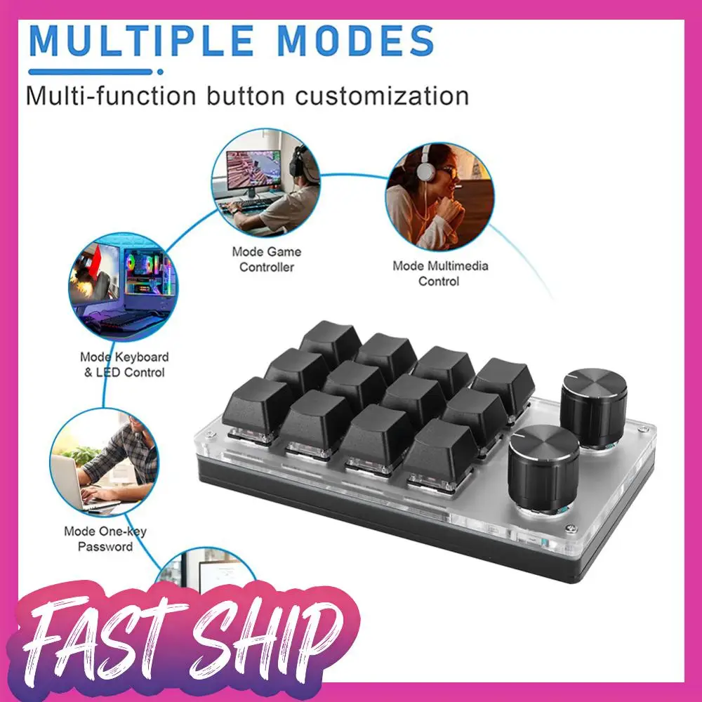 

12 Key 2 Knob One Handed Mechanical Gaming Keyboard Red Switches Mini Mechanical BT Keyboard for Gamers/Designers/Video Editor