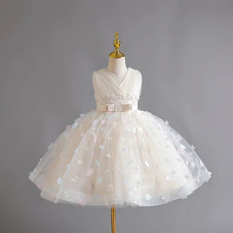 

Summer 3D Butterfly Embroidered Mesh Girl's Dresses Children Little Bridesmaid Flower Girl Dress for weddings Birthday Party