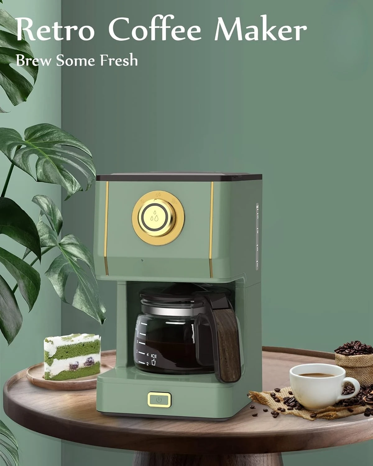 

Drip Coffee Maker, Coffee Machine with 25 Oz Glass Pot, Retro Style Coffee Maker with Reusable Filter&Three Brewing Modes