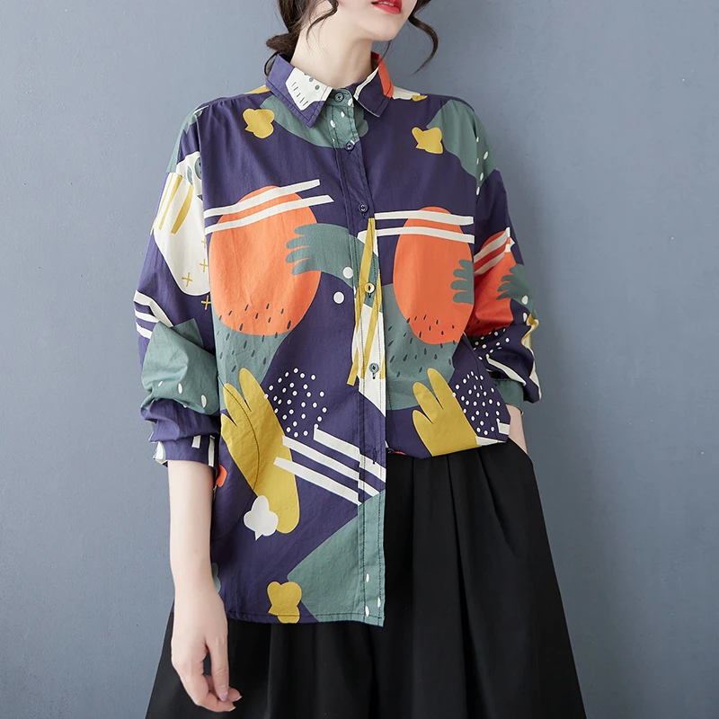 Casual Cotone sciolto irt Primavera Autunno Stampa di cartoni animati Sistema forestale Faionable Versatile giapponese Sle Top Faion da donna