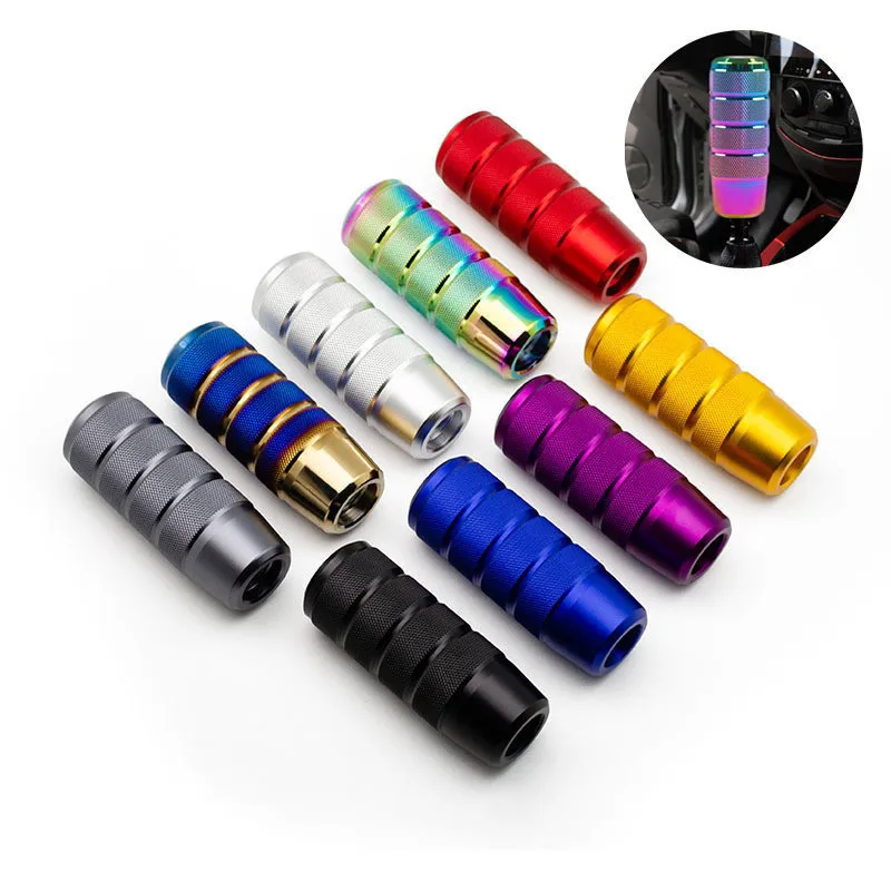 Car modification, manual transmission, anti-skid aluminum alloy knurled gear head, shift lever, phantom baked blue gear handle.