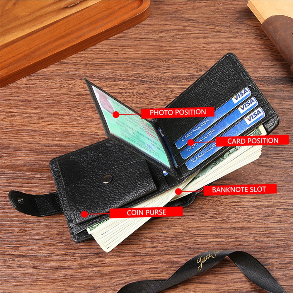 

Customized Personalized High End Fashion Men's Wallet Pu Leather Durable Zipper Creative Light Luxury High Quality Card Bag Gift