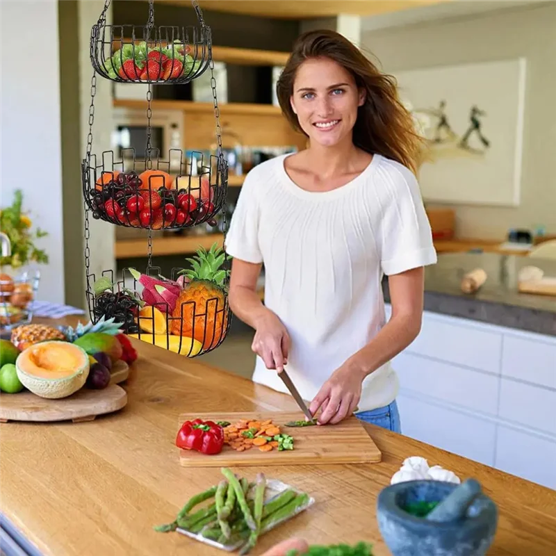 

A19F-Fruit And Vegetable Basket Kitchen Fruit Basket Fruit Holder Snack Organizer Vegetable Storage Metal Basket For Kitchens