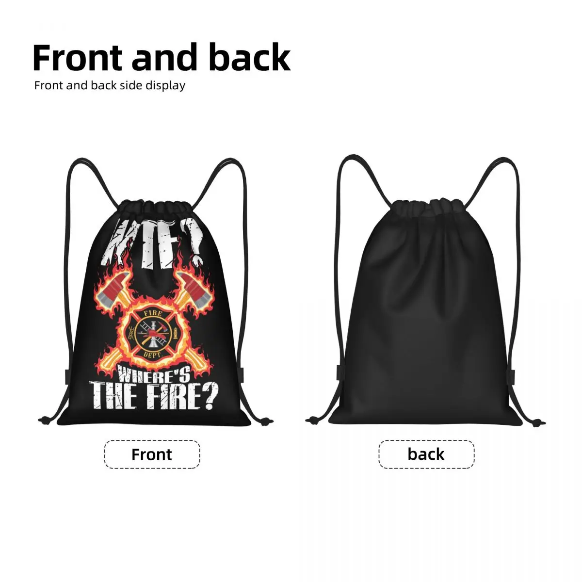 WTF Wheres The Fire Funny Firefighter Drawstring Backpack Sport Gym Sackpack Portable Fire Rescue Fireman Shopping Bag Sack