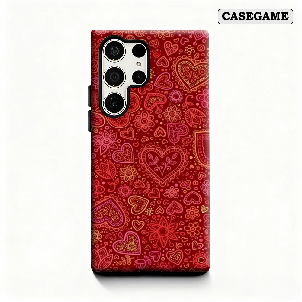 Heart Florals Phone Case for Samsung Galaxy S25 Ultra S24 S23 Ultra Plus Shockproof Double Layer Back Cover