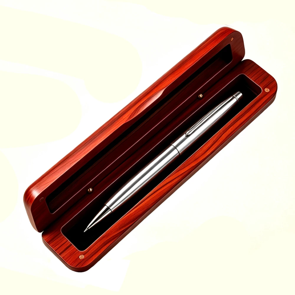 Astuccio Artigianale in Legno Massello Rosso per Singola Penna, Chiusura Magnetica, Fodera Interna Antigraffio, Organizzatore per Cancelleria da Uffic