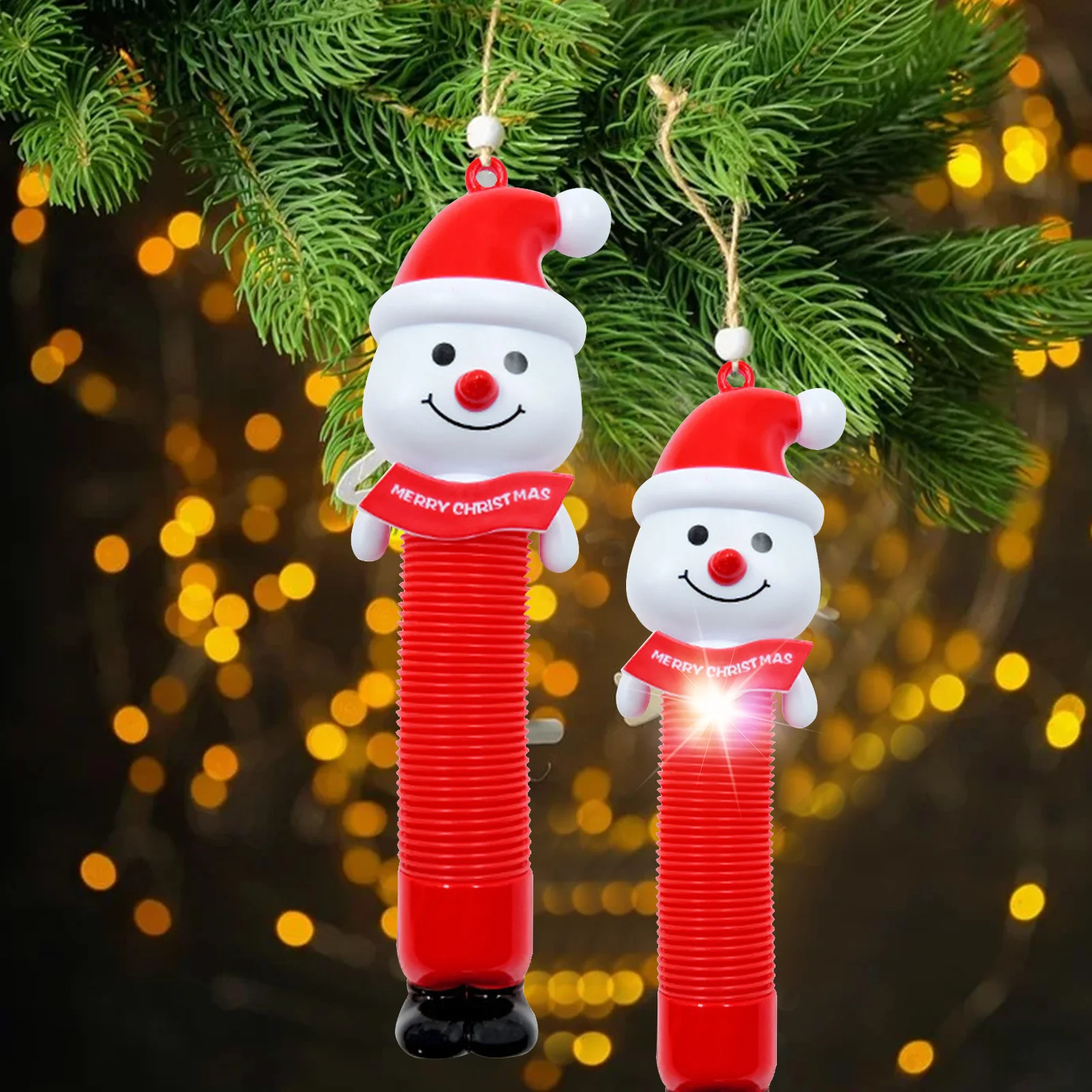 

Christmas Pop Tubes Lighted LED Sensory Toys Santa Snowman Pull Stretch Tube Toddlers Gifts Luminous Popping Party Supplies