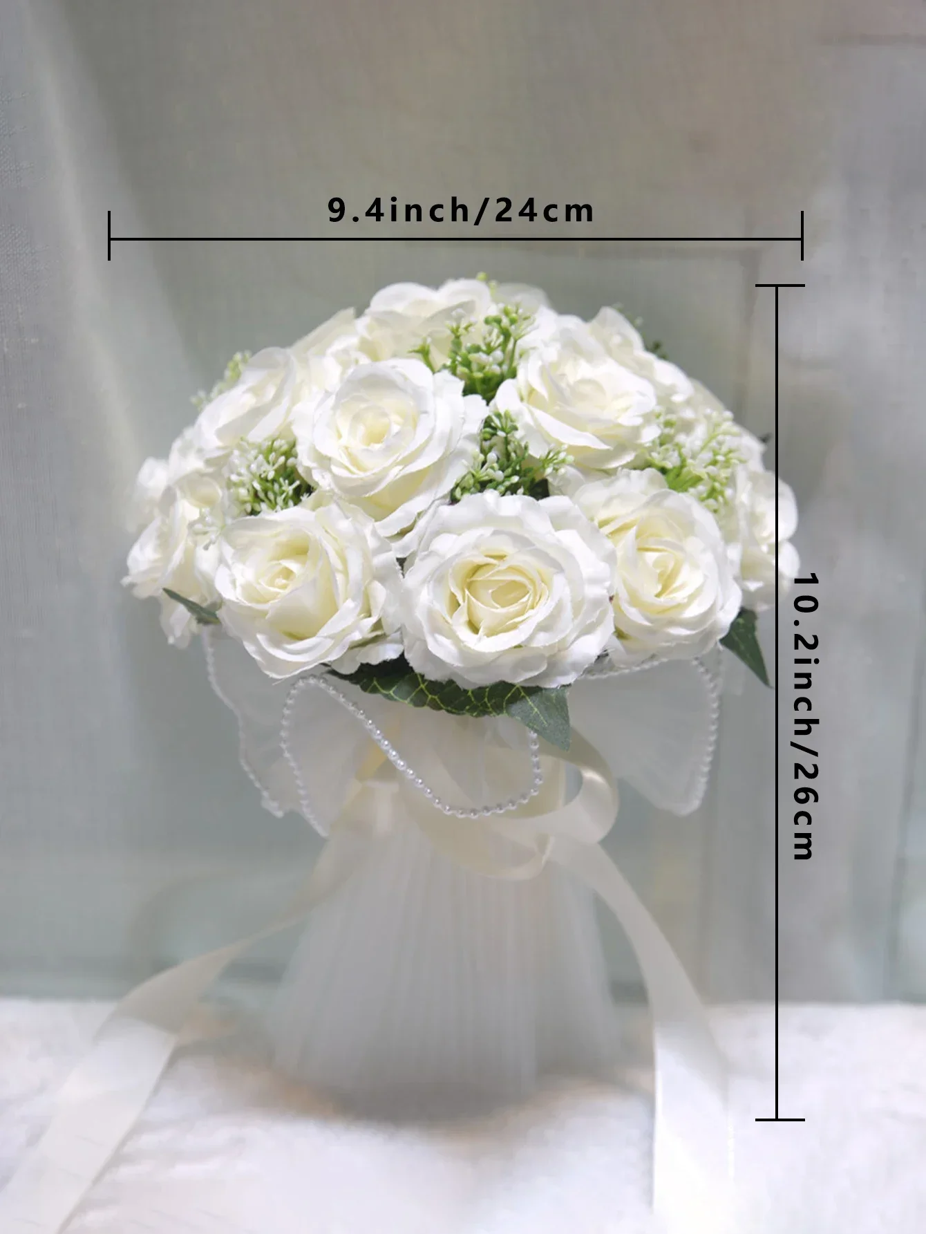 Bouquets de mariage pour mariée, Bouquet artificiel en ruban de soie rose blanche pour mariage, bouquet de roses en dentelle de perles d'église de mariage 1 pièce