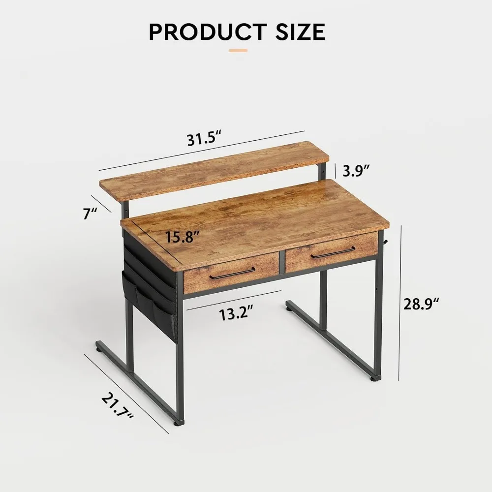 Compact Desk with Drawers and Monitor Stand for Small Spaces, Office, Bedroom and Vanity Use - view 2