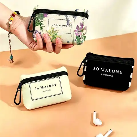 J-Jo M-Malone L-LOGO Compact Oxford Cloth Coin Purse Detachable Carabiner Hook Portable Key Card Organizer Pouch