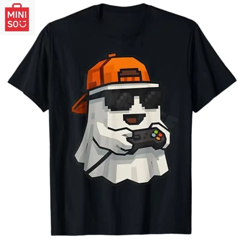 

Halloween Ghost Gamer Funny Pixel Video Gaming Boys Men Kids T-Shirt Cute Spooky Season Tees Short Sleeve Blouses Novelty Gift