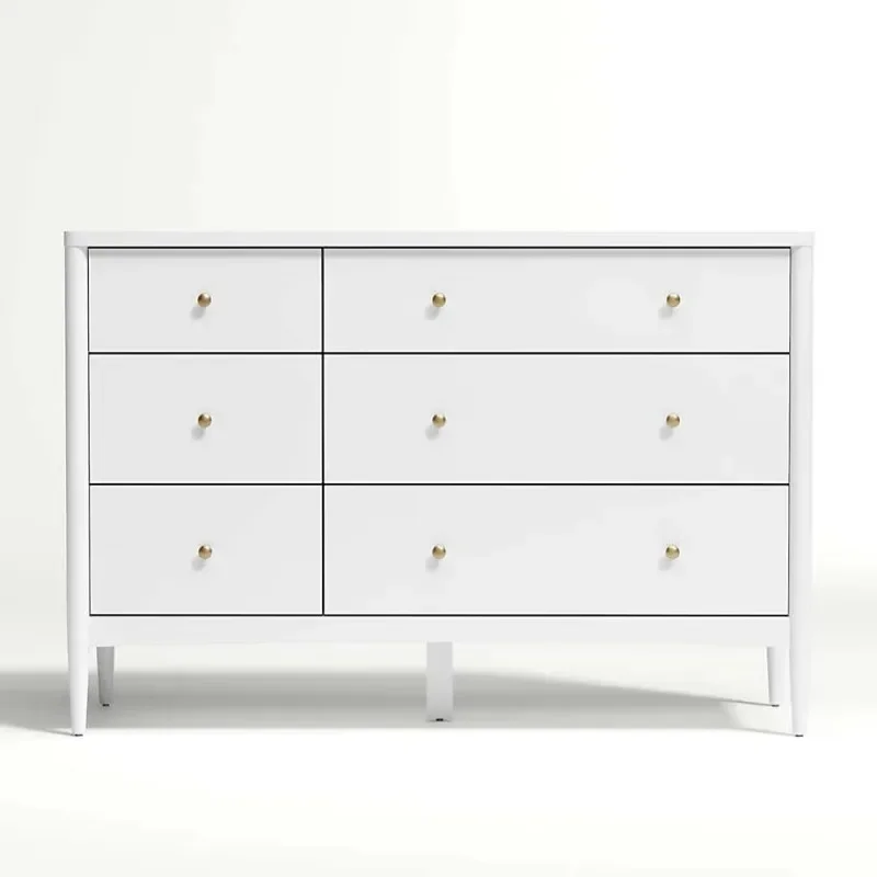 High-quality solid wood baby dresser with 6 drawers, white children's storage, baby bedroom furniture