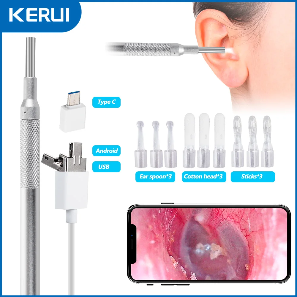 KERUI Smaller Lens 480P Mouth Nose Otoscope Inspection Endoscope Borescope Camera Ear Wax Cleaner Ear Picker For OTG Android PC