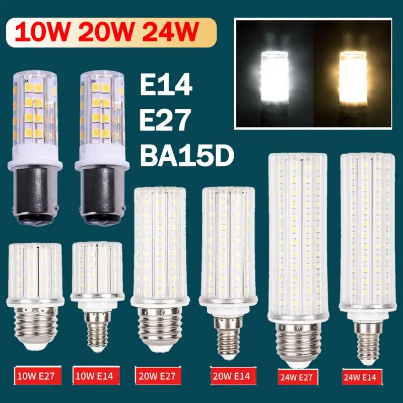 10W 20W 24W E14 E27 BA15D LED Bulb Lamp 110V-220V Mini Corn Bulb Light 360 Beam Angle Replace Halogen Chandelier Lighting Bulb