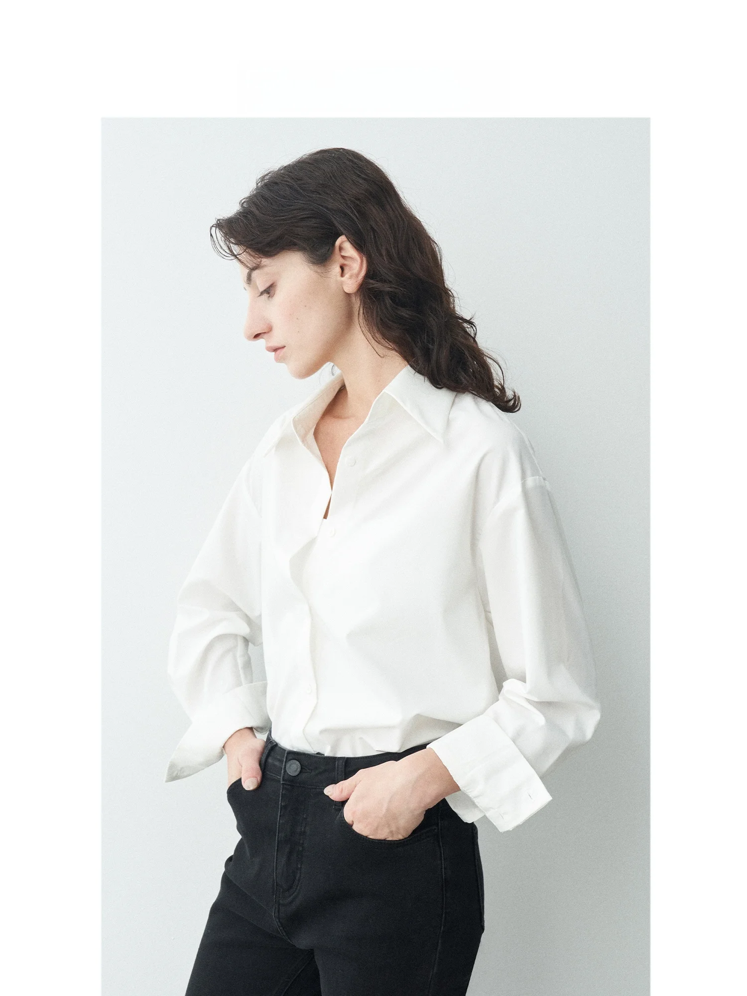 

Tide Blend Cotton White irt Женские повседневные многослойные длинные све Profional OL Commuting irt Дышащие, приятные для кожи ...