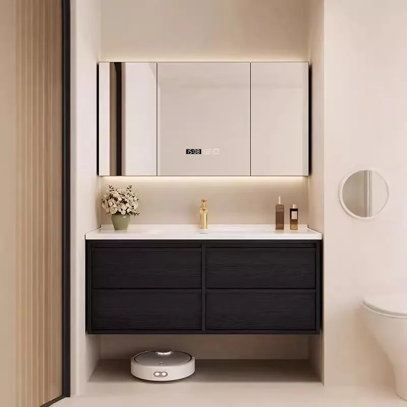 New chinese retro ceramic integrated basin bathroom cabinet set