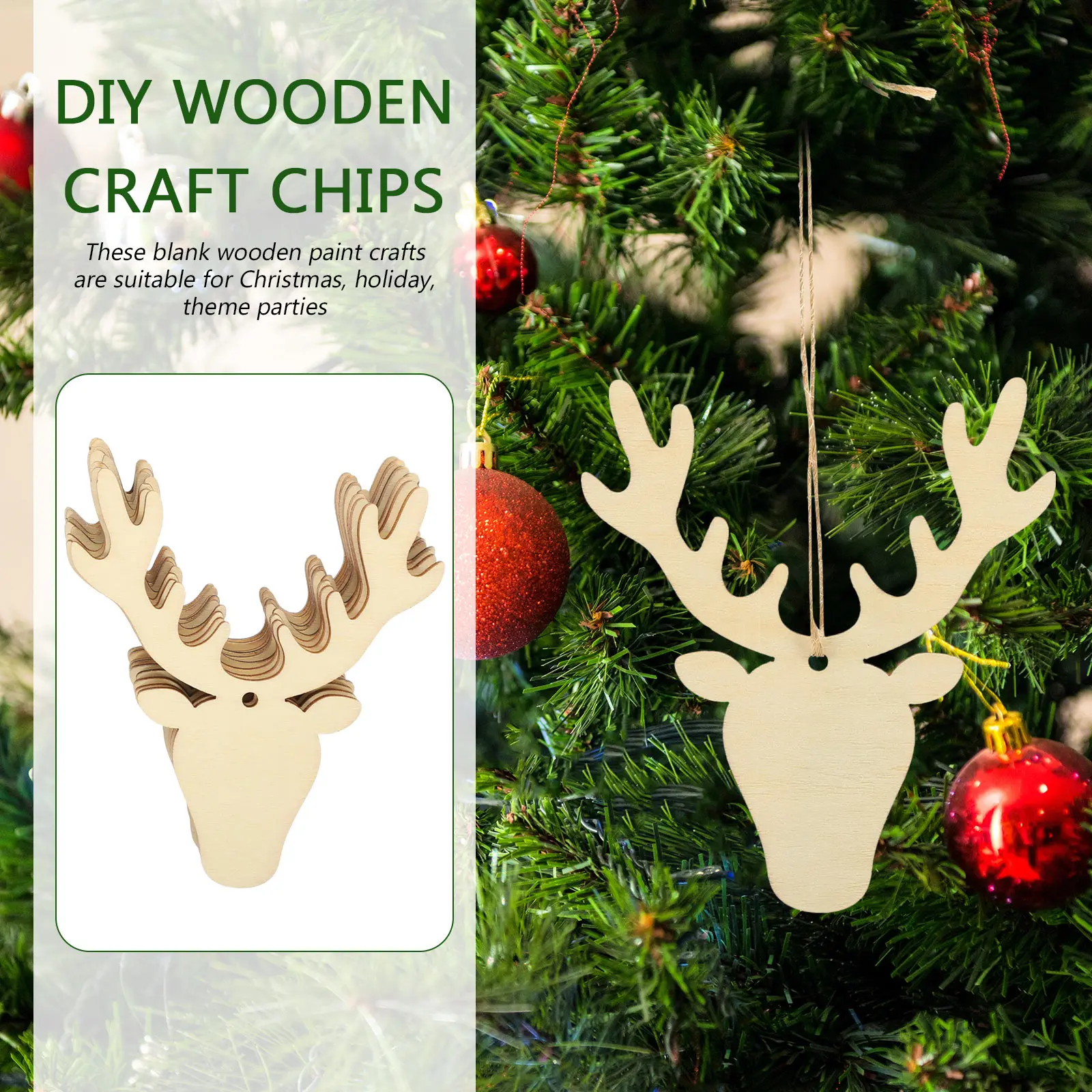 

1Set Unfinished Wooden Deer Head Pendants DIY Coloring Xmas Graffiti Chips Christmas Craft Supplies Blank Xmas Pendants