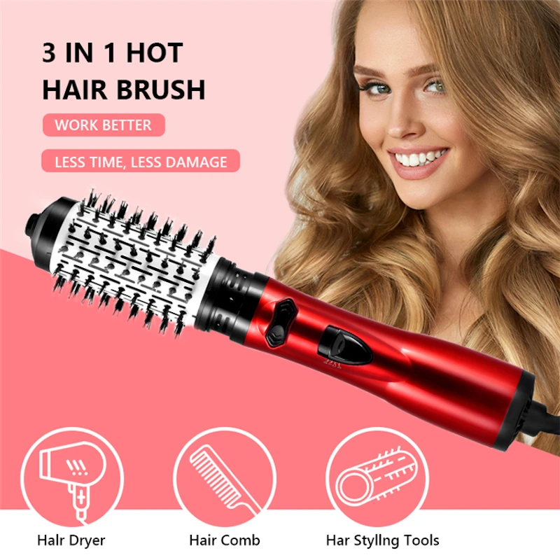 Portable 3-in-1 rotating hair dryer Electric comb Multi-functional hot air comb negative ion hair styling tool