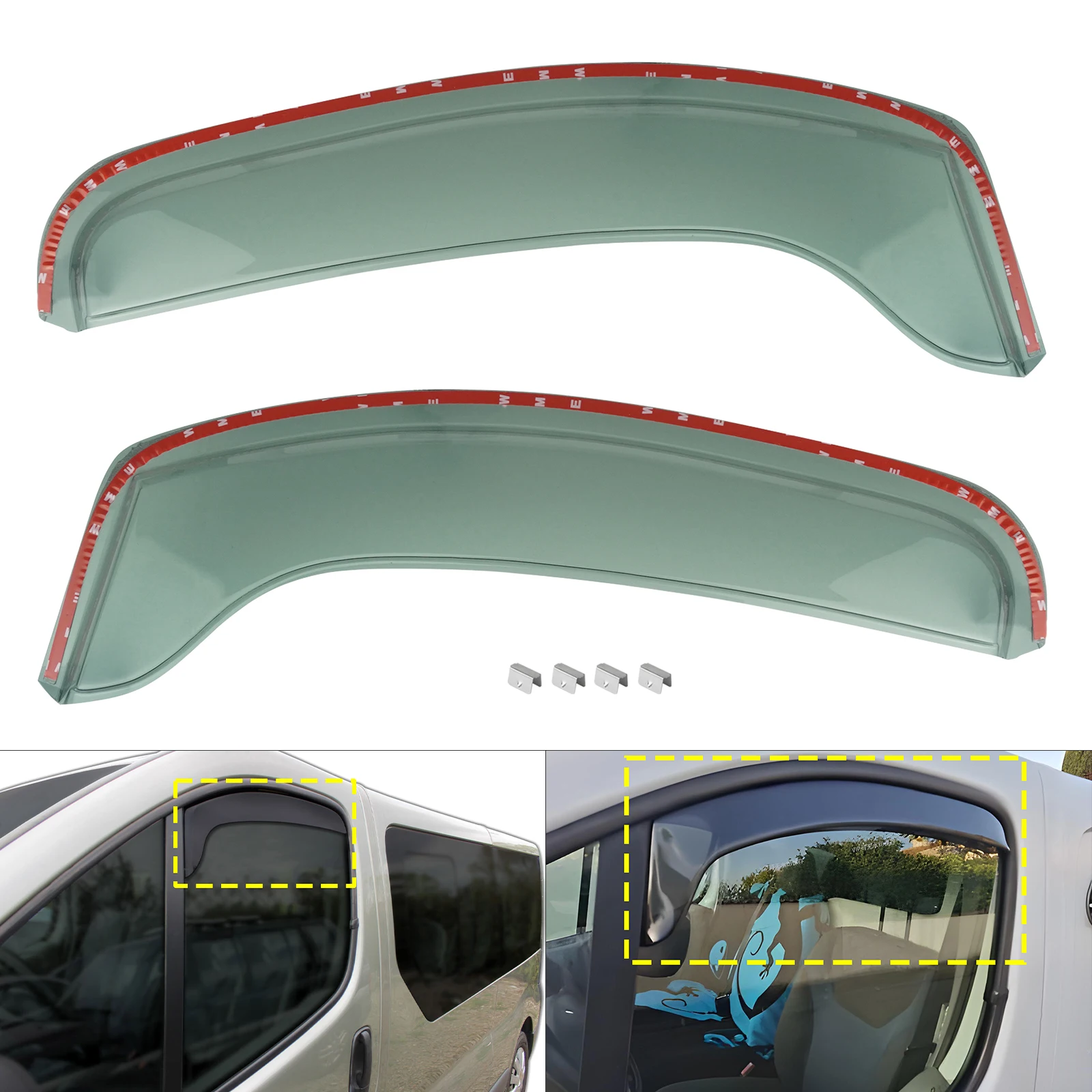 Image of 2 Stück getönte Frontscheiben-Wind-, Regen- und Sonnenschutzblenden, schützende Folie, durchscheinend, für Renault Trafic II MK2 2001–2014