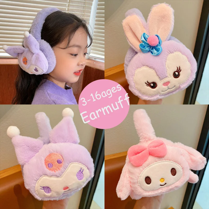 Cute Children Earmuffs Kuromi Melody Hello Kitty Kawaii Cartoon Outdoor Wind Protection Ear Soft Charm Toys Girls Birthday Gift