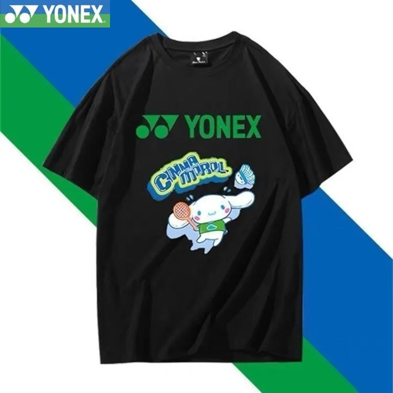 YONEX 2024 جديد للرجال والنساء نفس الريشة جيرسي موضة الطباعة تنوعا قصيرة الأكمام طاقم الرقبة