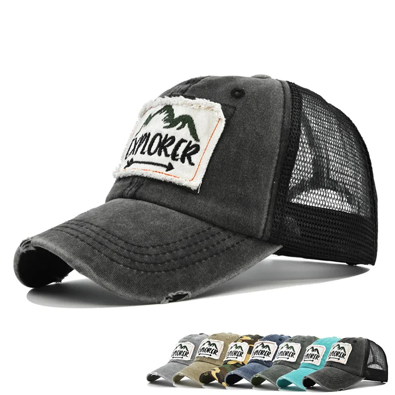 

Spring/Summer Vintage Baseball Caps For Men And Women EXPLORER Embroidered Mesh Hat Beach Camp Duckbill Caps For Sun Protection