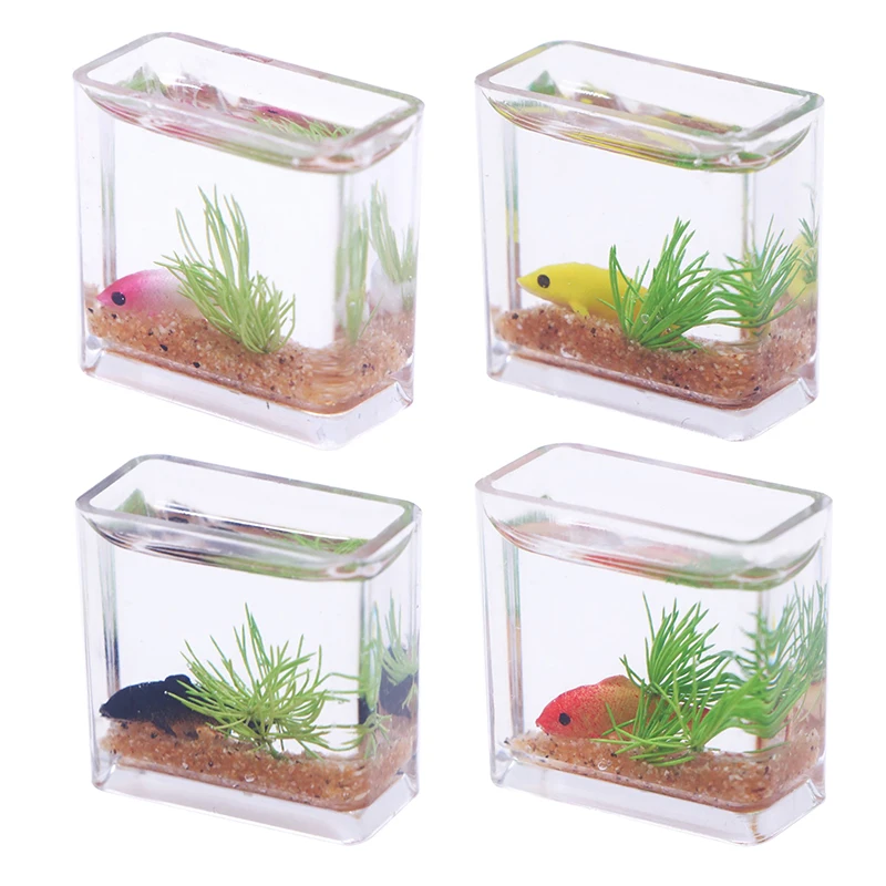 Dollhouse Miniature Fish Tank, 1:6, 1:12, Simulação Aquário, Home Decor Toy, Doll House Acessórios