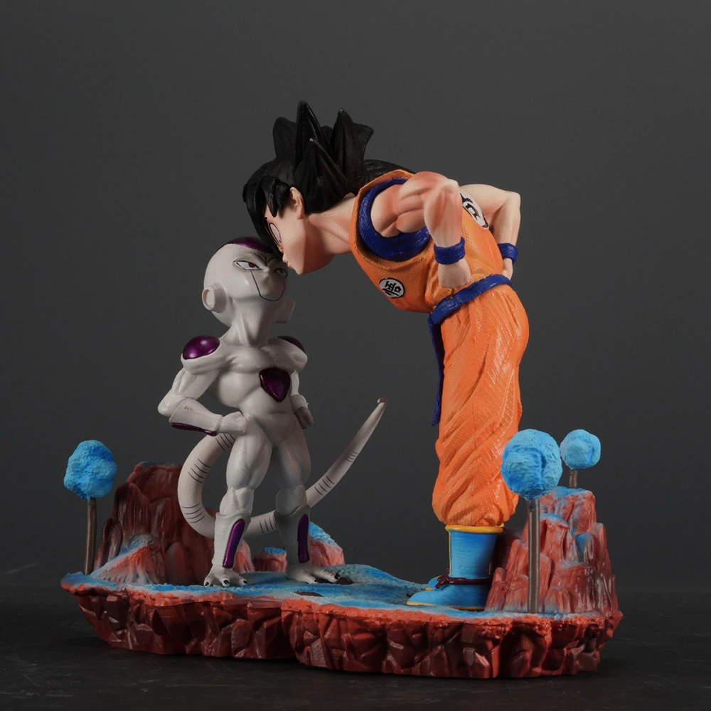 14CM Dragon Ball Anime Figure Frieza Son Goku PVC Action Figure Super Saiyan Kakarotto Glare At Cross Arms Collection Toys Gifts