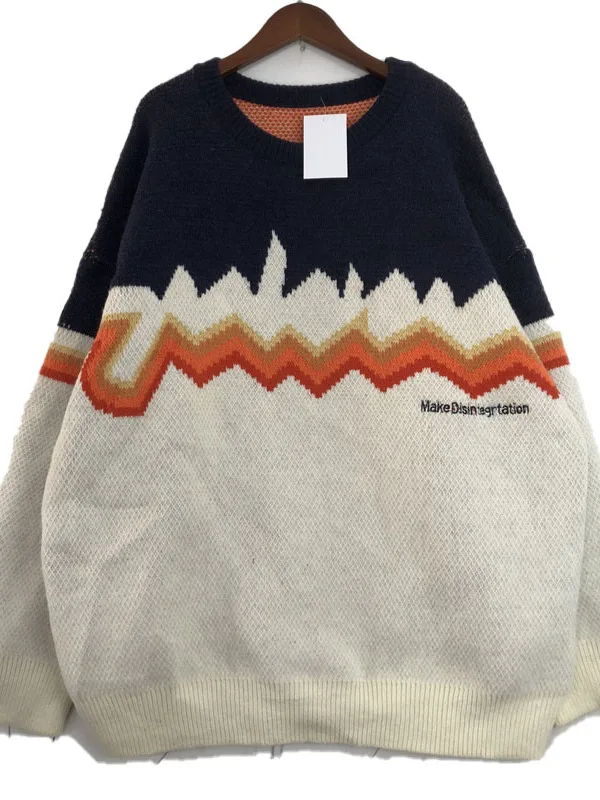 빈티지 스트리트 스타일 울 스웨터 겨울 따뜻한 면 울 롱 스웨터 크루넥 만화 자수 패셔너블