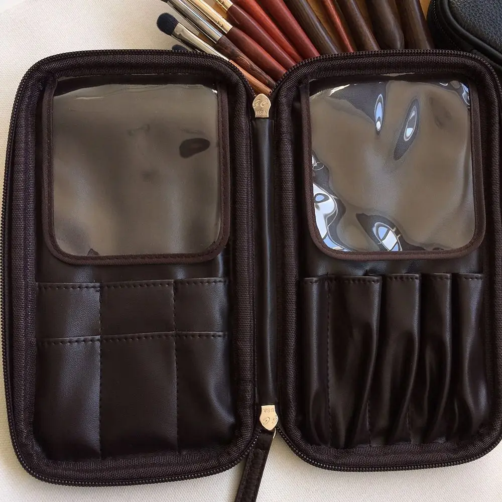 Bolsa de pincel de maquiagem de couro pu de alta qualidade, à prova de poeira, portátil, suporte de escova, à prova d'água, organizador de viagem, bolsa de cosméticos