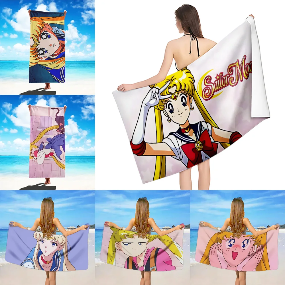 Japane Anime Sailor Moon Beach Towel Microfiber Sand Free Quick Dry Soft Sandproof Pool Towels Gift for Women Travel