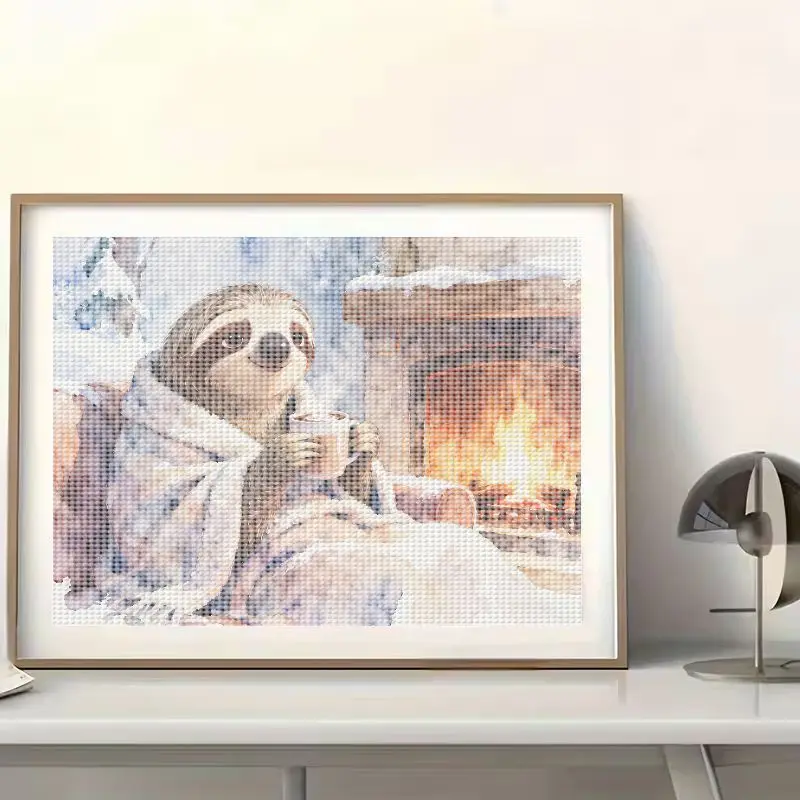 1 قطعة 5D مجموعة طلاء الماس الحفر الكامل ، DIY رائعتين الكسل بواسطة مريح الموقد مشهد الشتاء مع كوب الكاكاو الساخن ، حجر الراين الكريستال