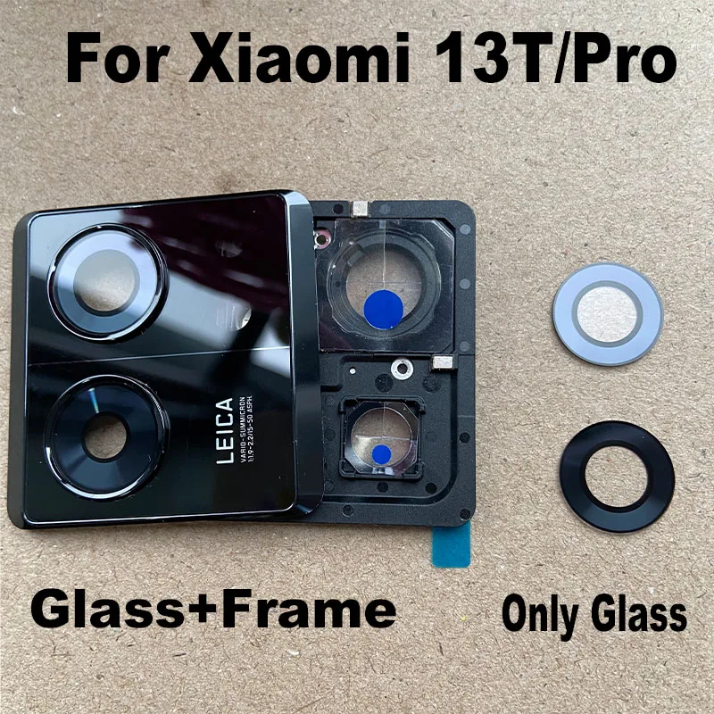 New For Xiaomi 13T / 13T Pro 5G Back Camera Glass Rear Lens Cover With Frame Cover Glue Sticker Adhesive Replacment MI