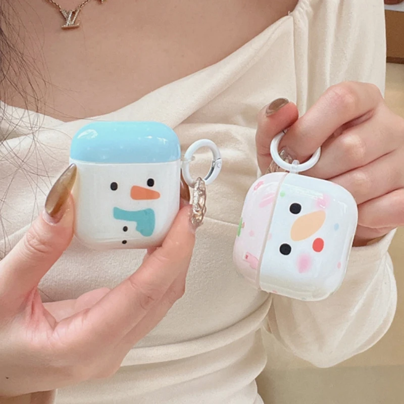 Kawaii Snowman Earphone Case For Apple Airpods 4 3 Pro 2 Cover with Charm Silicone Headphone Charging Cases For Airpod 3 4 Funda