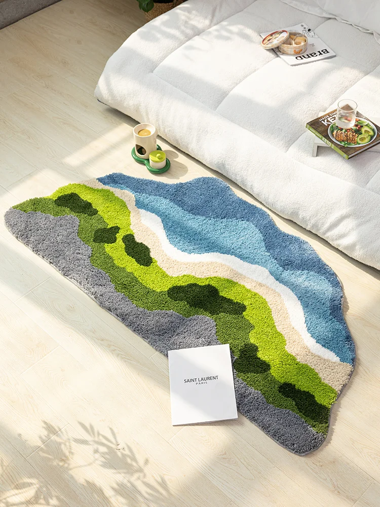 Modern Design 3D Moss Living Room Area Rug Green Moss Soft Carpet Bedroom Bedside Floor Mat Anti-slip Balcony Hallway Home Rugs