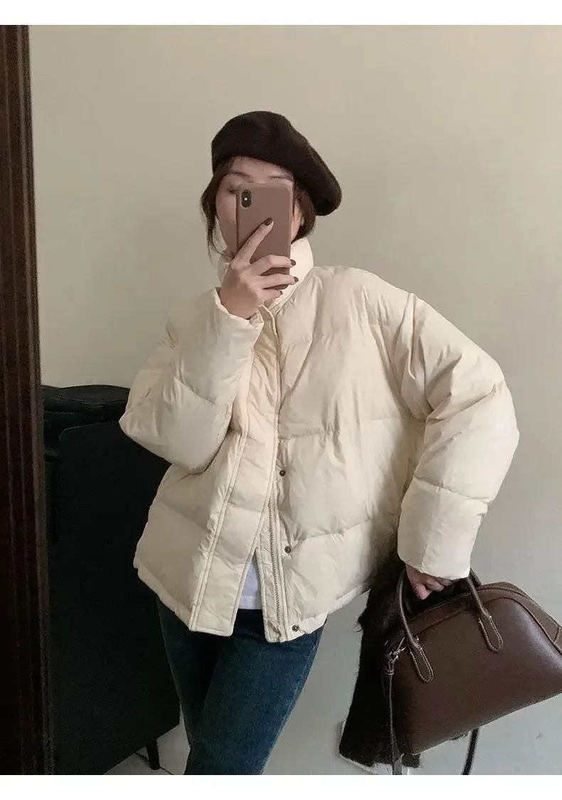 Piumino da donna Cappotto corto invernale Moda casual 90% Piumino d'anatra bianco Colletto alla coreana Parka da donna con piume