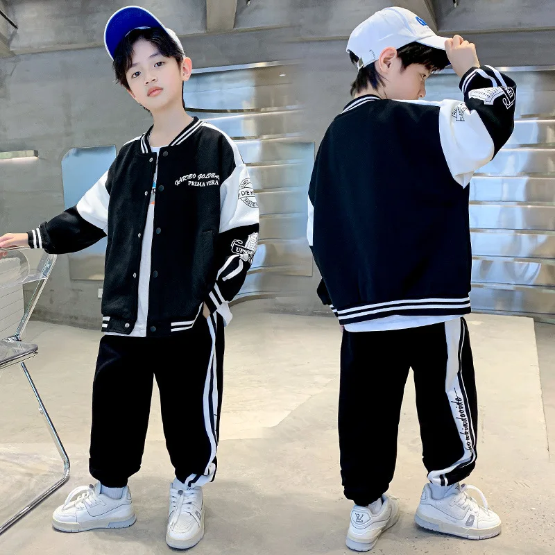 Spring Fall Boy Baseball Uniform Sets Kids Jacket Coat + Pants 2pcs Suit Hip Hop Children\'s Clothing Sports Tracksuits 4-14Year
