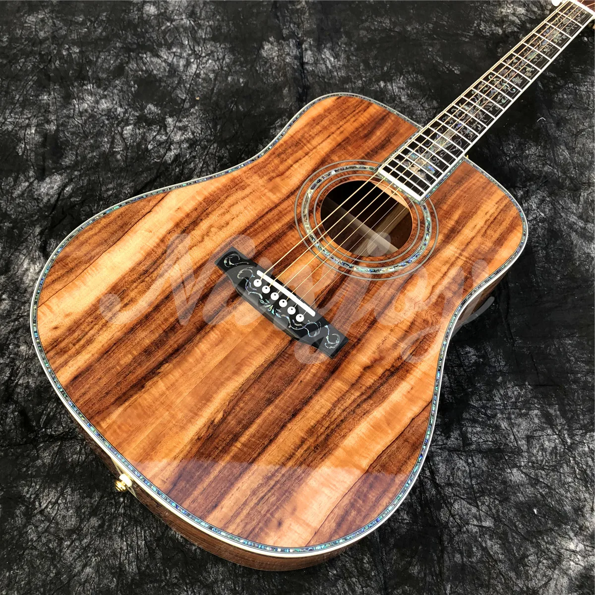 جيتار صوتي من خشب كوا بالكامل مقاس 41 بوصة D من النوع أذن البحر مرصع بالأبنوس جيتار صوتي كهربائي