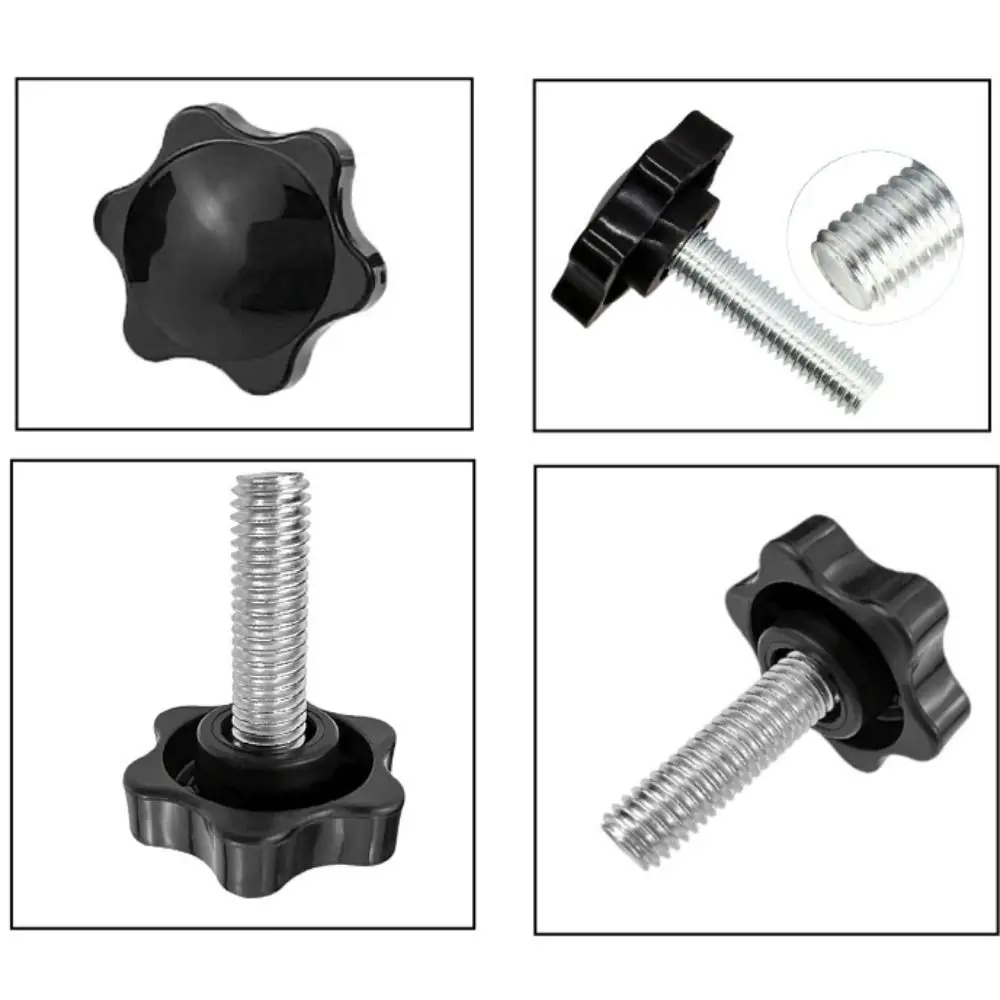 5PCS Portable Plum Blossom Handle Hex Handle Screw Star Shape Black Hand Screws Carbon Steel Fasteners Handle Bolt