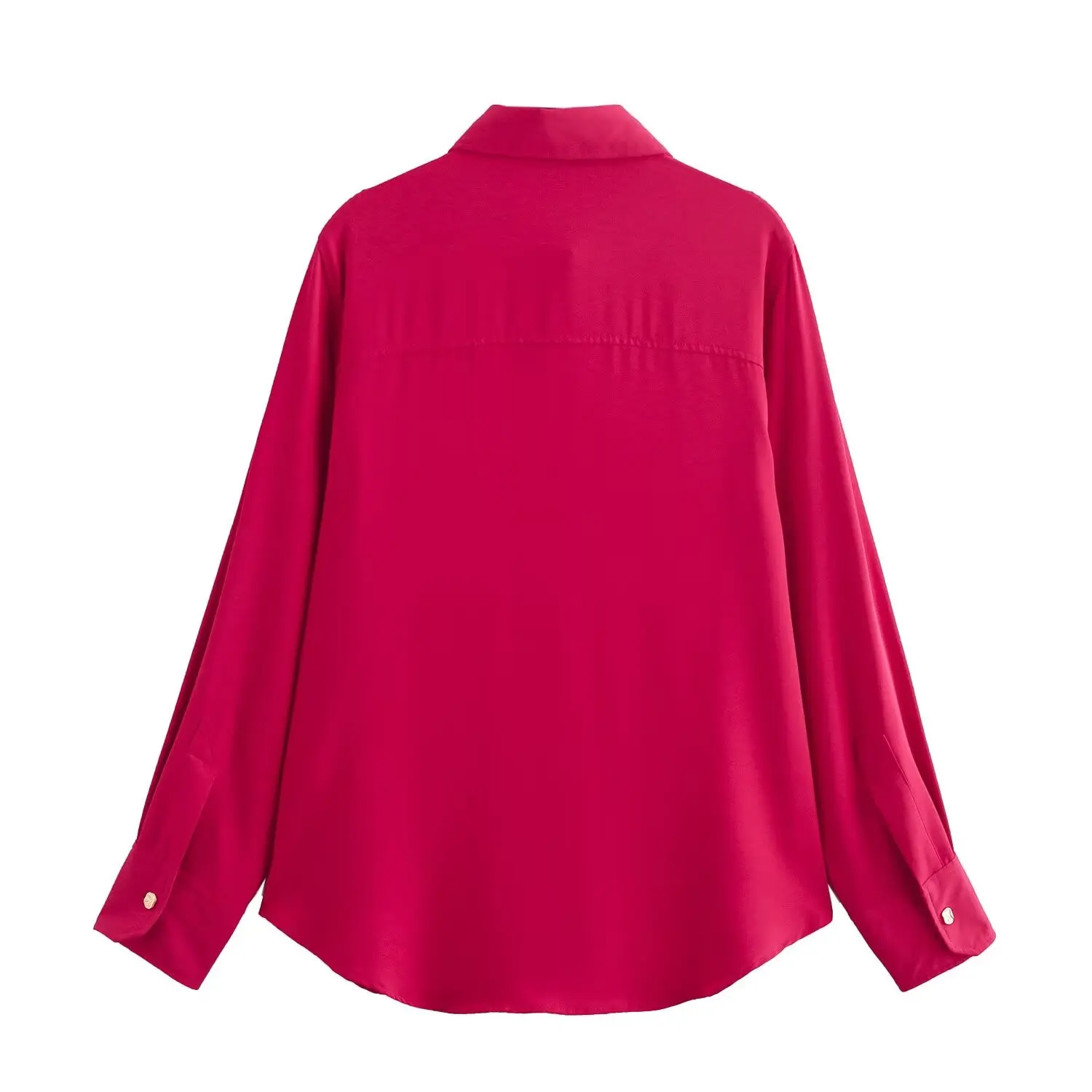 TRAF Women 2024 Autumn and Winter New Fashion Gold-breasted Shirt Chic Lapel All-match Long-sleeved Top Blouses Mujer
