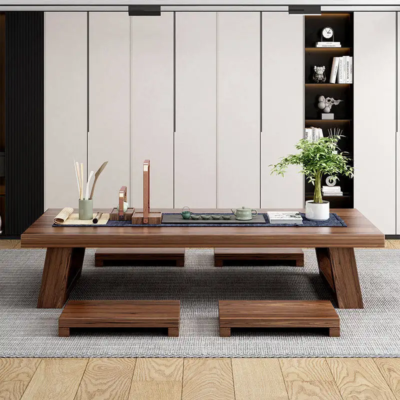 Japanese-style tatami simple solid wood tea table, living room sitting on the floor, long low table
