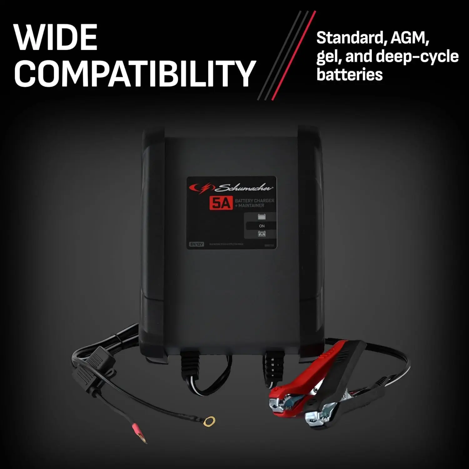 6V/12V Smart Battery Charger & Maintainer - Automatic Multi-Stage Charging for Cars, Motorcycles, Lawn Mowers