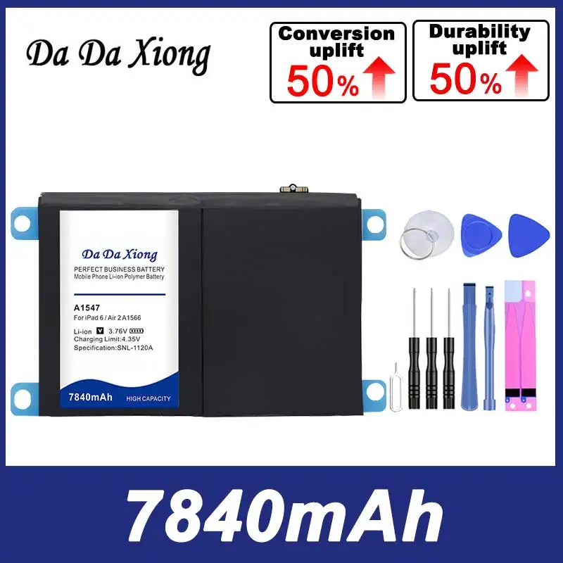 

100% Original 7840mAh Bateria For iPad 6 Air 2 A1566 A1567 A1547 Battery Free Double-Sided Tape Sticker