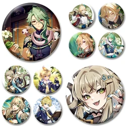 Genshin Impact Game Badge Amber Qiqi Kamisato Ayaka Wanderer Alhaitham Cosplay Figure Brooch Pins for Backpack Clothes Jewelry