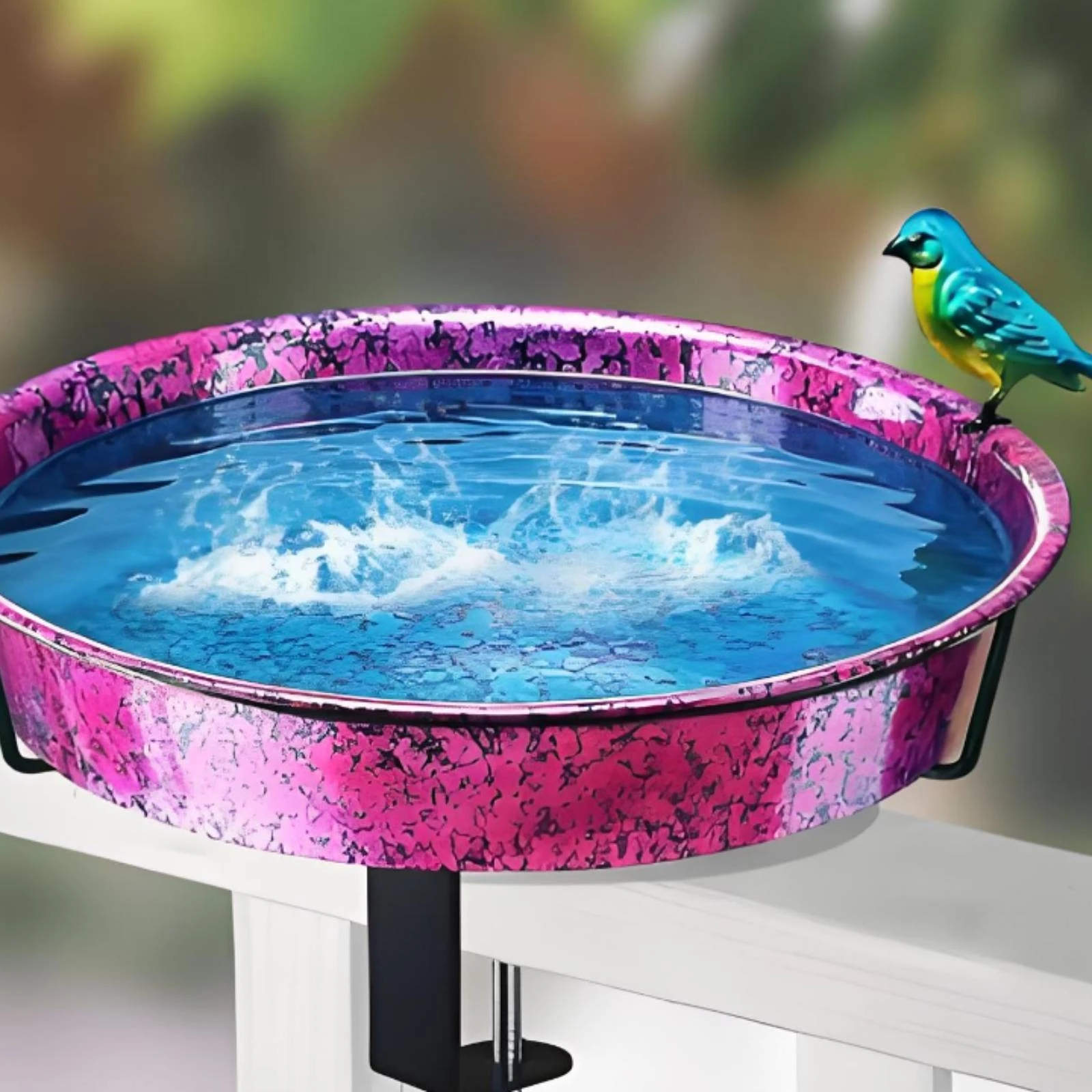 Clamp-on Bird Bath Shallow Basin Railing Bird Bath Outdoor Decor Support Stem Space Saving - view 3