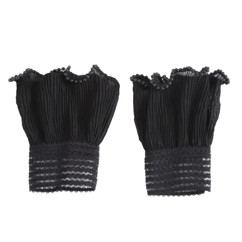 Handmade Beads Shirt Detachable Cuffs Extension for Womens Dress Fake Cuff Sleeves Elastic Wild Wrist Pleated Fake Sleeves